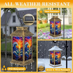 Solar Lantern Outdoor Waterproof Stained Glass Style Ocean Waves Vibrant Sunset Sky Garden Decor LED Hanging Solar Lights Tabletop Lamp Gifts for Women Mom Outside Yard Patio Porch - Image 3