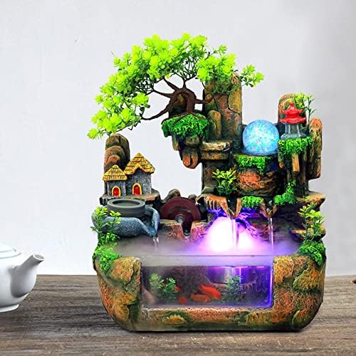 LuuChain Rockery Water Fountain Tabletop Mountain Cascading Waterfalls Indoor Resin Small Waterfall Fountain with LED Lamp for Office Iving Living Room Office Decoration by AKaSping