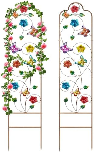 2 Pack Metal Garden Trellis Arched Fence Trellises for Climbing Plants Outdoor, Roses, Vines, Flowers, and Vegetables Support, 60'' H x 12'' W, Butterfly by YADOOLIFE
