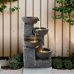 4 Tiered Waterfall Fountains, Outdoor Water Fountains with LED Lights, Garden Outside Brick Waterfalls, Modern Cascading Flow Fountain for Garden, Yard, Patio, Home Decor (Brown) - Image 7