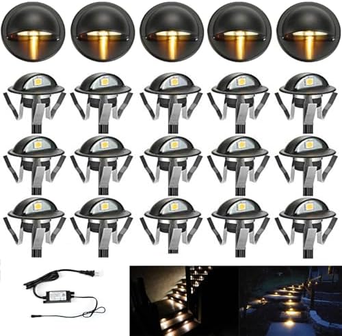 FVTLED Pack of 20 Warm White Low Voltage LED Deck Lights kit Φ1.38 Outdoor Garden Yard Decoration Lamp Recessed Landscape Pathway Step Stair Warm White LED Lighting, Black by FVTLED