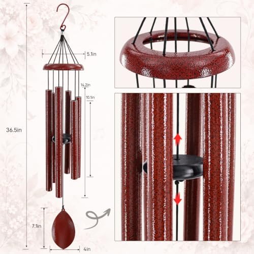 ASTARIN 36 Inch Deep Tone Wind Chimes for Outside, Burgundy Red Leaf Decor - Image 2