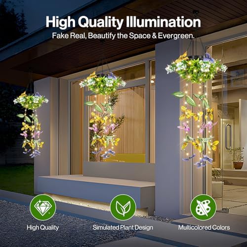 Colorful Solar Butterfly Lights for Spring & Summer Garden, 2 Pack Hanging Lights with Fluttering Butterflies & Flowers, IP65 Waterproof Outdoor String Lights for Patio, Birthday & Kids Play Area - Image 6