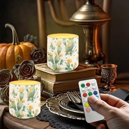 Cactus LED Flameless Candles with Realistic Dancing Flame Waterproof Battery Operated with Remote & Timer (4 Pack, 2.95x2.87 Inch) Outdoor & Indoor Decor - Image 2