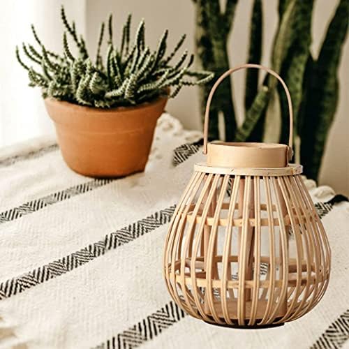 Rattan Natural Lantern with Hanging Lamp Candle Holder for Patio Garden Home Decoration (Beige S) - Image 4