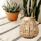 Rattan Natural Lantern with Hanging Lamp Candle Holder for Patio Garden Home Decoration (Beige S) - Image 4