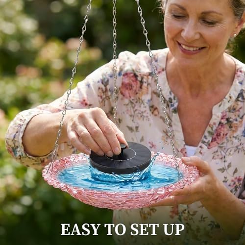 Solar Cascade Hanging Bird Bath Fountain, Solar Powered Hanging Bird Bath Fountain with Solars Pump & Glass Bowl, Large Solar Cascade Fountain for Outdoor, Gardens (Purple) - Image 5