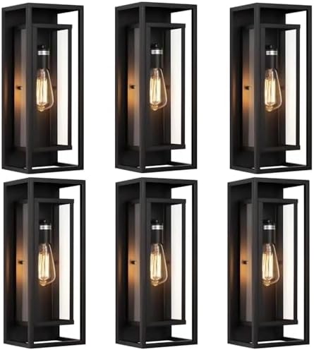 18 Inch 6 Pack Outdoor Wall Lantern Light Fixture，Large Black Exterior Wall Sconce with Clear Glass | Waterproof Anti-Rust Porch Light with E26 Socket for Entryway, Patio, Garage by KsDhewi