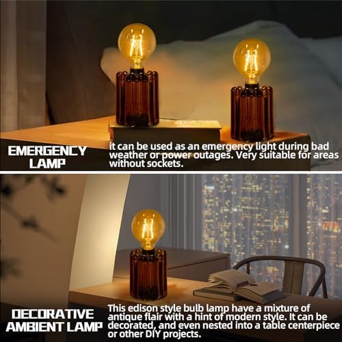 Set of 2 Battery Operated Table Lamp, Battery Powered Cordless Lamp with Timer, Glass Bulb Shape Decorative Lights for Living Room Bedroom Weddings Parties Patio Events Indoors Outdoors（Rust） - Image 5