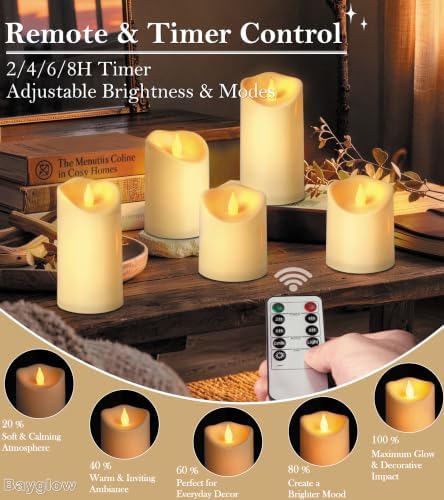 Flameless Candles - LED Fake Remote Control Battery Operated Waterproof Timer Pillar Flickering Plastic LED Outdoor Electric Faux Velas Realistic Home Decor Ivory Candle 4" 5" 6"x3" Set of 9 - Image 3