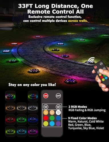 Color Changing Solar Ground Lights with Remote, IP67 Waterproof, 12Pack - Image 2