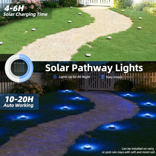 VOLISUN Solar Ground Lights Outdoor,8 Pack Flat Solar Pathway Lights,IP67 Waterproof Solar Powered Disc Lights,Landscape Lighting for Garden Yard Walkway Patio Driveway,Blue - Image 3