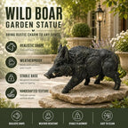 Wild Boar Garden Statue, 21.26" Weatherproof Resin Black Outdoor Decor - Image 3