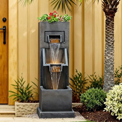 Sunlinua 35H Modern Outdoor Water Fountain with 3-Tiers Cascading Waterfall Feature for Indoor or Outdoor Cascading Waterfall for Relaxing Garden Patio Backyard Deck Porch or Home Décor - Image 5