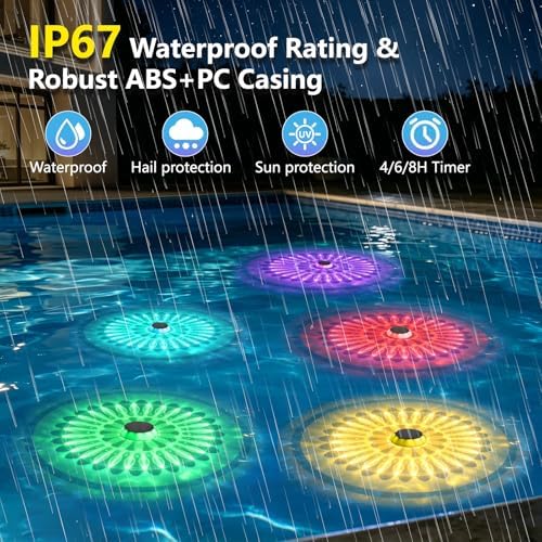 Solar Floating Pool Lights, 2026 Upgrade 2-Pack Solar Pool Lights for Above Ground & Inground Pools, 57 Lighting Modes, IP67 Waterproof, 3 Timers, 3000mAh, for Pool Parties, Backyard, Pond & Bathtub - Image 6