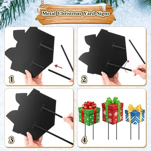 Drydiet 3 Pack Metal Christmas Yard Signs Decor Xmas Yard Stakes Outdoor with Stakes for Holiday Outdoor Garden Lawn Pathway Decoration(Gift Boxes) - Image 3