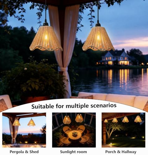 Solar Chandelier Outdoor Waterproof, Gazebo Lights Solar Powered with Remote Control, Boho Hanging Pendant Light for Porch, Patio, Pergola, Shed, Chicken Coop, Balcony(2 Lights) - Image 2