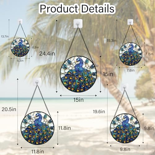 Blue Peacock Stained Glass Window Hanging Suncatcher Gifts for Women 9.8" - Image 6