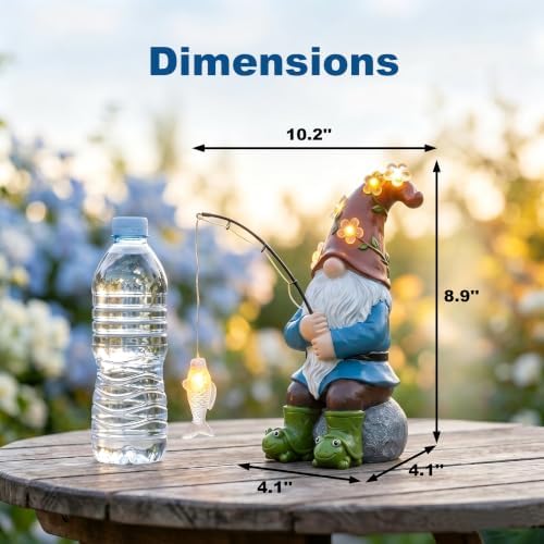 Solar Garden Gnome Statue Outdoor Decor, Resin Outdoor Statues Solar Powered Fishing Gnome Figurine for Koi Fish Pond Decor, Pond Accessories for Yard, Patio, Lawn Garden, Garden Statues Fishing Decor - Image 5