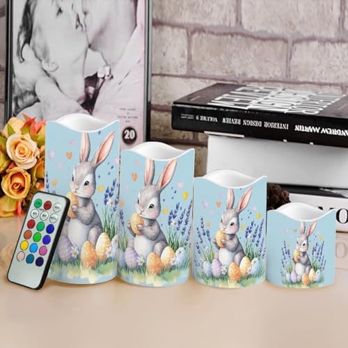 Rabbit Easter Eggs Flickering Flameless Candles Battery Operated Candles Set of 4 with Remote Control Timer Color Changing Pillar Candles Bulk Tea Lights Home Table Easter Decoration - Image 4