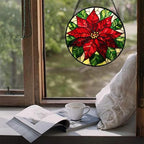 Stained Glass Window Hanging - Poinsettia Suncatcher for Door Garden Home Decor Birth Flower Sun Catcher Birthday Mother's Day for Lovers Friend Women Mom Nana 11.8 in - Image 4