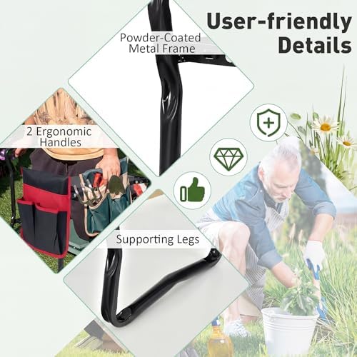 GIANTEX Garden Kneeler & Seat, Heavy-Duty Garden Bench, Black with 1 Bag - Image 7