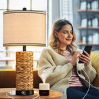 GyroVu Rattan Table Lamps Set of 2, Bedside Lamps for Bedroom Nightstand - Image 2