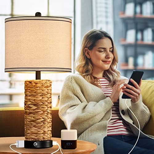 GyroVu Rattan Table Lamps Set of 2, Bedside Lamps for Bedroom Nightstand - Image 2