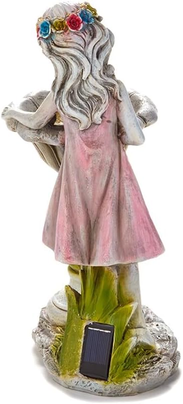 The Lakeside Collection Bird Bath Sculpture Solar Lighted Girl with Fountain - Image 5