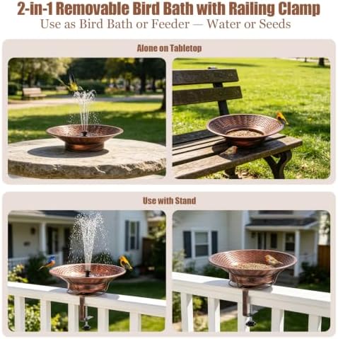 Deck Mounted Bird Bath with Railing Clamp, Solar Bird Bath Fountains - Image 6
