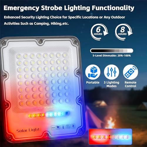 100W Solar Flood Light Outdoor Waterproof, 24000LM 6500K LED Solar Street Light with Remote, Dusk to Dawn Solar-Powered Lamp, Split Type Security Lighting with 13FT Cable for Parking Lot Yard Garage - Image 5