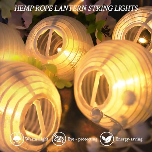 Outdoor Solar String Lantern Lights 30.7FT,Outdoor IP44 Waterproof 20 Lantern Added 1 Lantern Lights,8 Modes Solar Type-C Powered Patio Lights for Backyard Garden Cafe Bistro Party Decor - Image 3