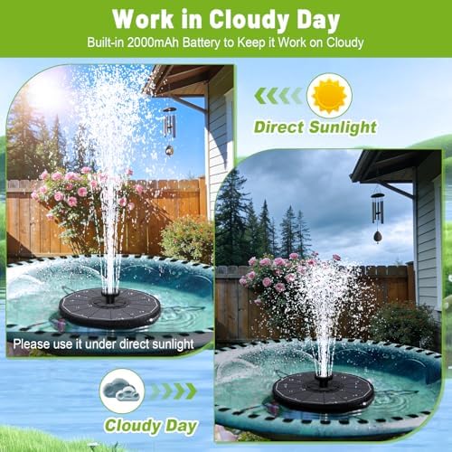 Solar Fountain with 3 Spray Height, Works in Shade, 3.5W Glass Solar Bird Bath Fountains with 2000mAh Battery and 4 Rotating Rods, 7 Nozzles, Outdoor Water Fountain Pump for Garden, Pool, Pond - Image 3