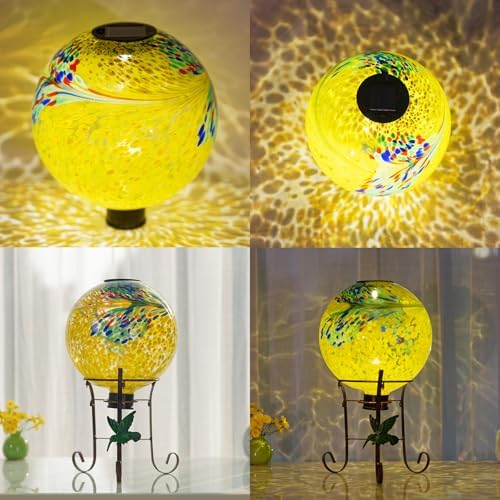 10" Diameter Solar Gazing Ball and 8.5" Metal Stand (Yellow) - Image 2