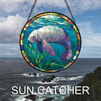 Ocean Manatee Seagrass Stained Glass Window Hanging Suncatcher Gifts 12" - Image 3