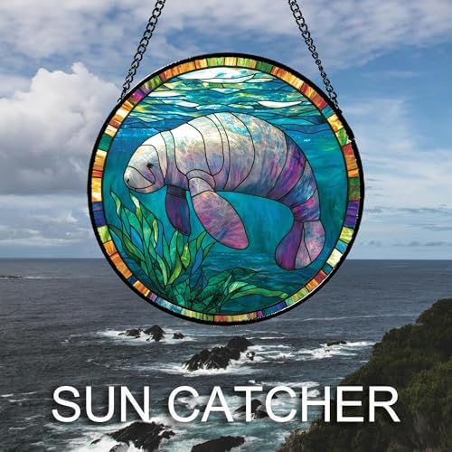 Ocean Manatee Seagrass Stained Glass Window Hanging Suncatcher Gifts 12" - Image 3