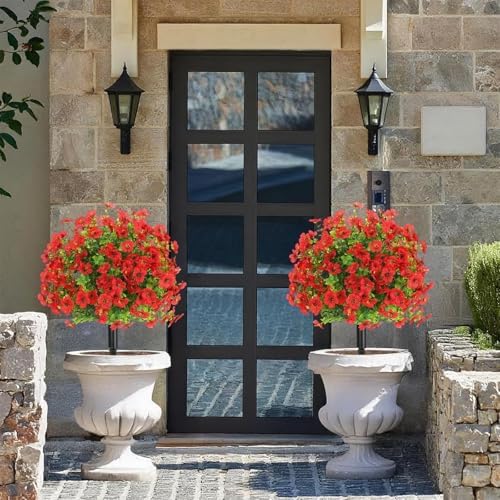 22 Inch Artificial Flower Stake Outdoor Decor - Multi-Color Garden Stakes for Yard & Lawn, No Fade Heavy Duty Plastic, All Season Decoration (2pcs-Red) - Image 2