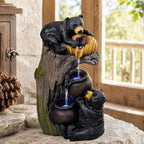 Outdoor Water Fountain with LED Lights, 23.6" Bear Tree Stump Cascading Water Feature, Resin Woodland Garden Fountain for Patio, Backyard, Porch, Yard, Housewarming Gift - Image 4