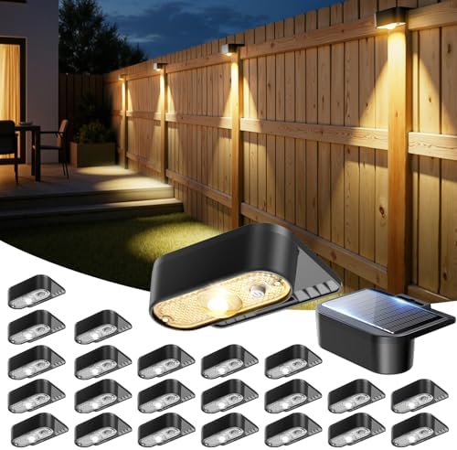 JOFIOS Solar Deck Lights Outdoor Waterproof 24Pack, 3000/4000/6000K 3 Modes Fence Lights Solar Powered, Solar Step Lights for Outside Stairs, Step, Deck, Yard, Patio, Garden and Pathway Decor by JOFIOS