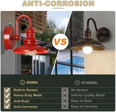 LONEDRUID Dusk to Dawn Sensor Outdoor Gooseneck Barn Light Fixture Red - Image 4