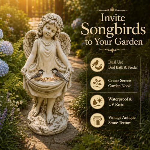 21" Resin Angel Statue, Outdoor Garden Statue Cherub Decor with Wings - Image 3