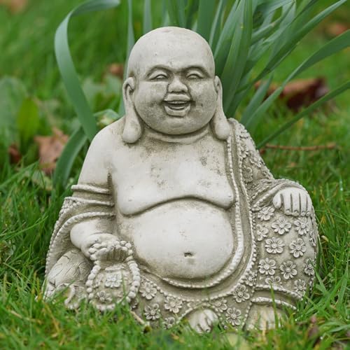 Laughing Buddha Stone Statue | Monk Oriental Garden Outdoor Decoration Ornament - Image 3