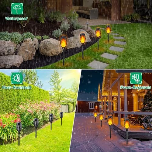 Solar Lights Outdoor, Solar Torch Light with Flickering Flame for Garden Decor, 20.5'' Small Size Solar Powered Garden Lights, Waterproof Flame Torches for Outside Patio Pathway Yard Decorations - Image 6
