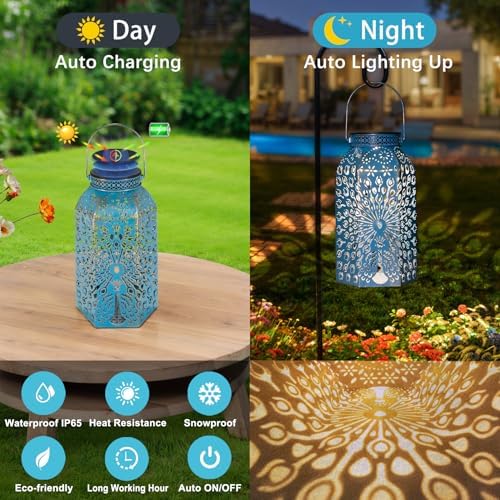 Garden Gifts for Women Solar Lanterns Outdoor Waterproof Peacock Garden Gifts Mom, Big Solar Lights, Garden Decor, Yard Art, Mothers' Day Birthday Gifts Grandma Grandpa(2Pack, Blue Gold - Image 4