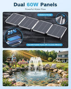Antfraer Solar Pond Filter & 1600GPH Pump Kit, 120W Foldable Solar Panel with 3-Stage Filtration, Dual Mode Fountain & Waterfall Pond Filter for Outdoor Ponds, Fish Ponds, Garden Water Features - Image 3
