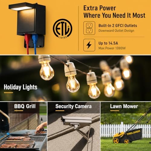 Nigaut 10W LED Outdoor Porch Light with GFCI Outlet, Dusk to Dawn, IP66 - Image 4