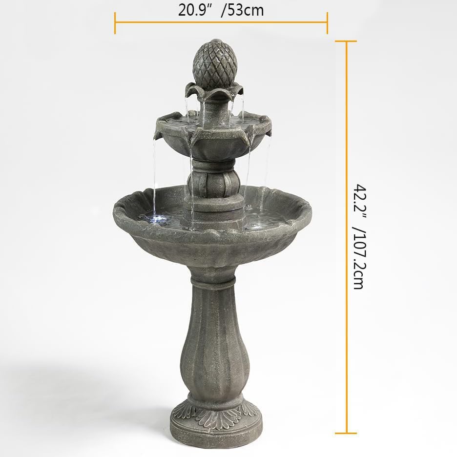 42.2'' Tall 3 Tiered Outdoor Water Fountain, Like Stone Bird Bath Fountain, Elegant Cascading Waterfall Water Feature Decor for Garden, Yard, Patio Landscape Ornament (Grey) - Image 3