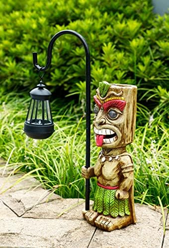 16.7" H Tiki Decor Garden Statue,Large Lantern Tiki Figurine with Solar Lights,Hawaiian Tiki Man Outdoor Patio Yard Lawn Bar Party Beach Pool Pond Halloween Christmas Decoration Ornament Gifts - Image 4