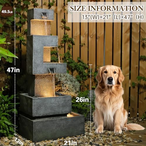 Sunlinua 48H Cascading Outdoor Water Fountain with Realistic Rock Texture - Image 2
