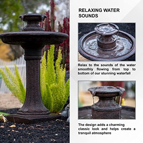 XBrand 28" Solar Bird Bath Fountain for Outdoor Garden, 1-Tier Resin Water Fountain with Solar Panel Pump, Patio Décor with Auto Shut-Off Feature, Brown - Image 5